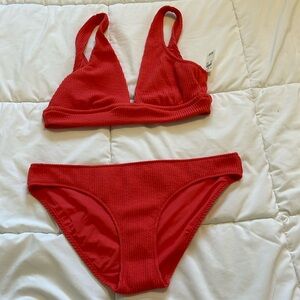 Red crinkle Aerie bikini set